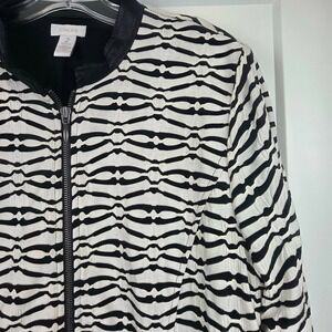 Chico's Size 2 Large Zebra Black Cream Full Zip Jacket Lined Long Sleeve